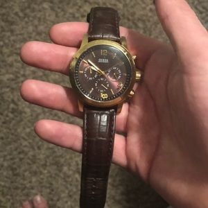 Guess Watch (Brown leather band with gold face)